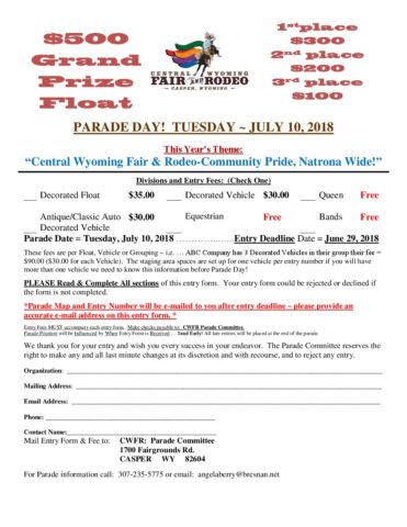 Parade Entry Form - 2018 | Downtown Development Authority of Casper ...