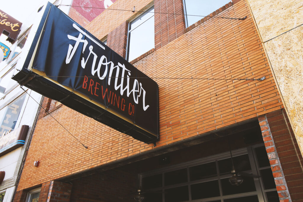 Frontier Brewing Company's exterior sign in downtown Casper, WY.