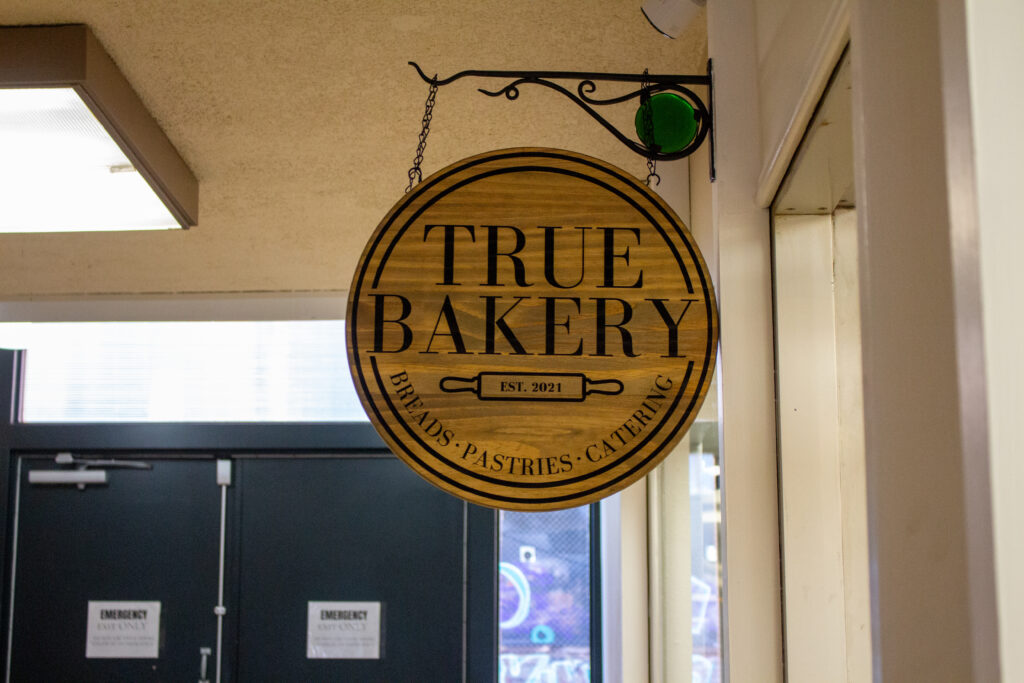 True Bakery LLC sign at the organic bakery in downtown Casper, Wyoming.