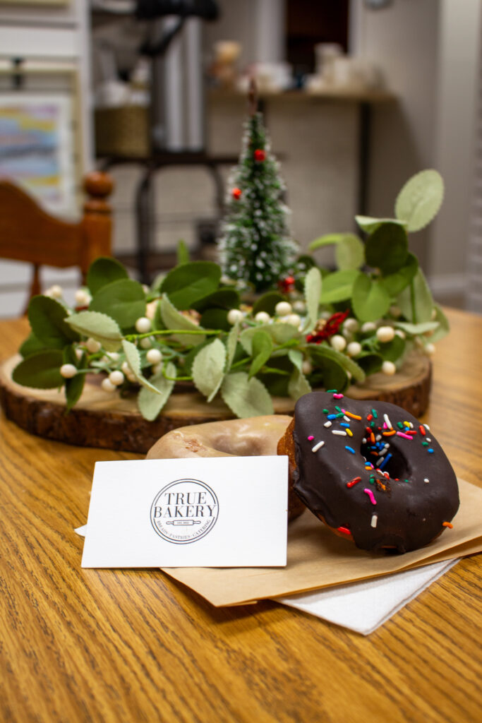 Organic donuts with some holiday flair in downtown Casper, Wyoming, at True Bakery organic bakery.