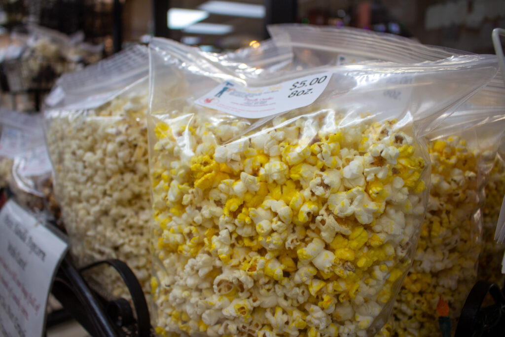 Popcorn bags for sale at Donells Candies Candy Store in downtown Casper, Wyoming, at the Atrium Plaza.